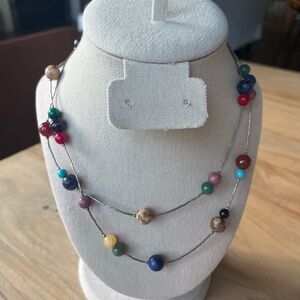 Vintage Carolyn Pollack sterling silver and gemstone beads necklace, 36" long